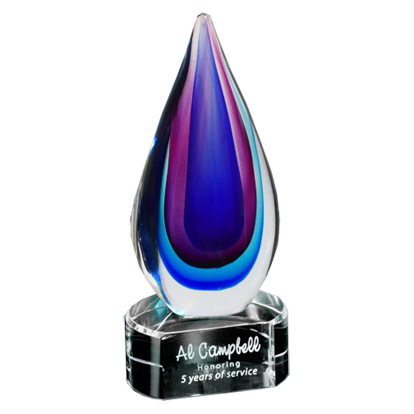Elegance Raindrop Artglass Award Personalized Blue Art Trophy Paradise Awards