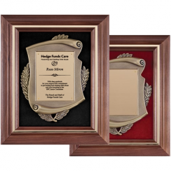 Walnut Framed Cast Bronze Plaque, Engraved Solid Wood Plaque