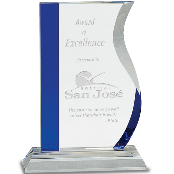 Blue Crystal Wave Award | Etched Crystal Tower Trophy | Paradise Awards