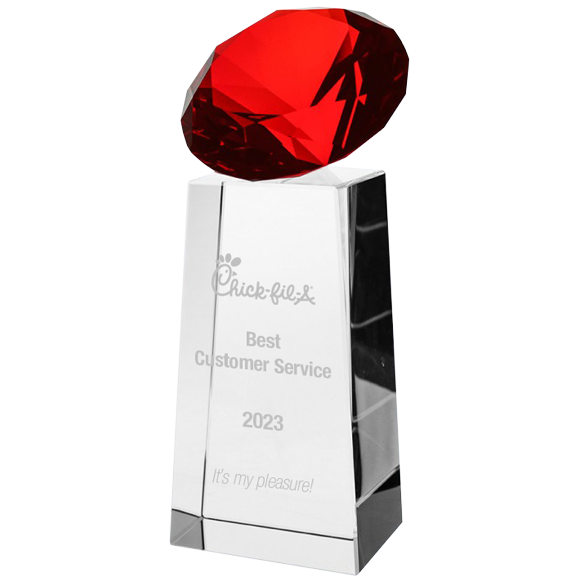 Red Slanted Diamond Crystal Award | Engraved Glass Red Diamond Statue ...