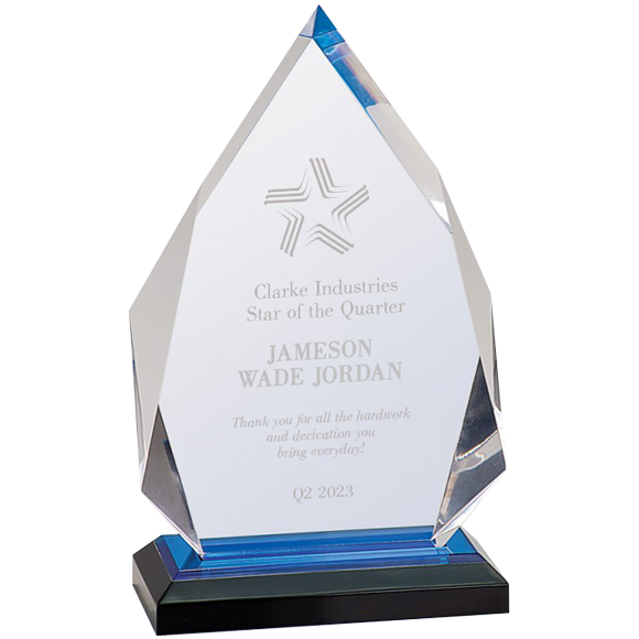 Blue Diamond Acrylic Award | Engraved Peak Acrylic Trophy | Paradise Awards