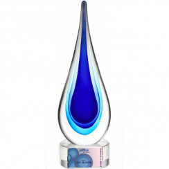 Blue Teardrop Art Glass Award Personalized Artglass Trophy